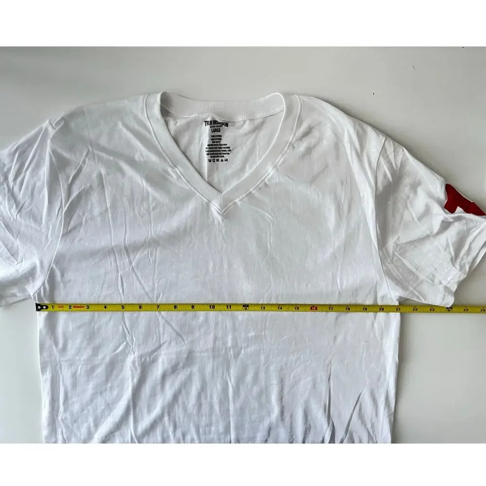 True Religion New Large V Neck White Cotton T Shirt Short Sleeves